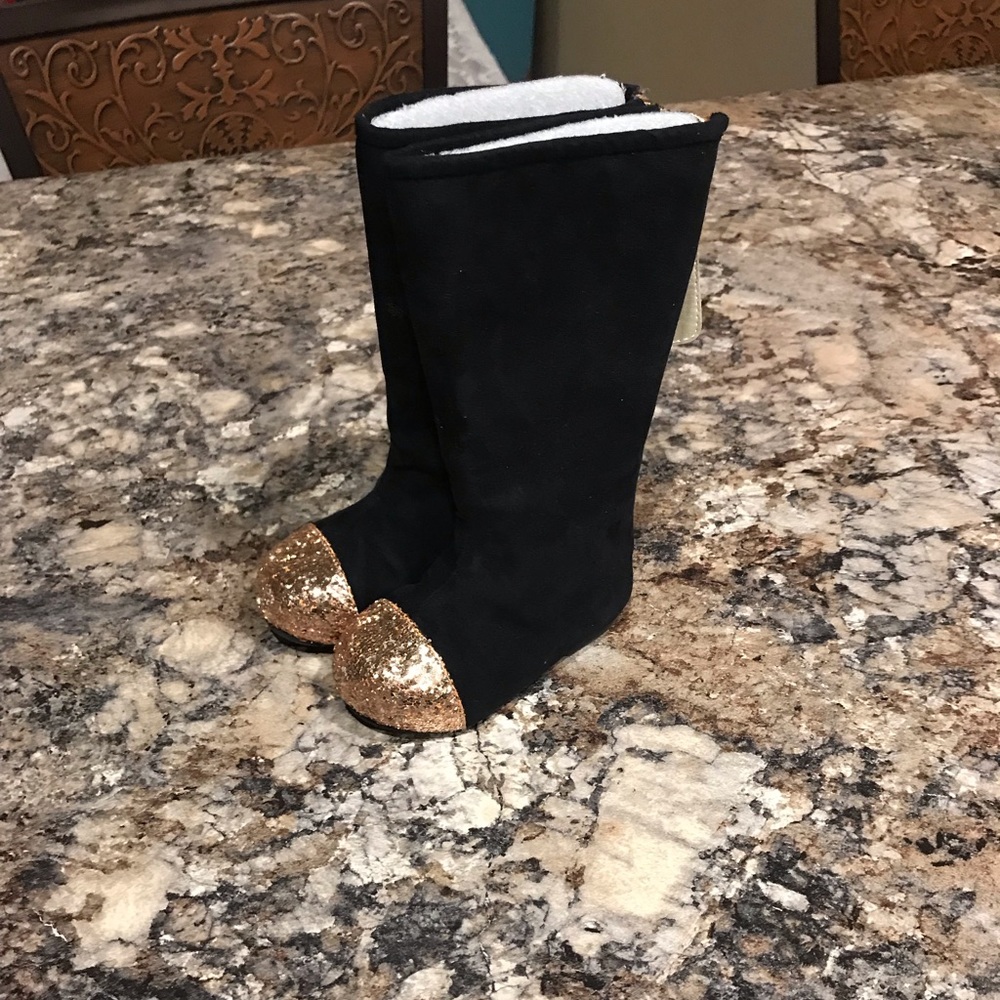 Joyfolie Black Boots with Gold Glitter Toe